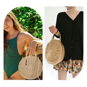 Women Straw Summer Beach Bag Handwoven Round Rattan Crossbody bag